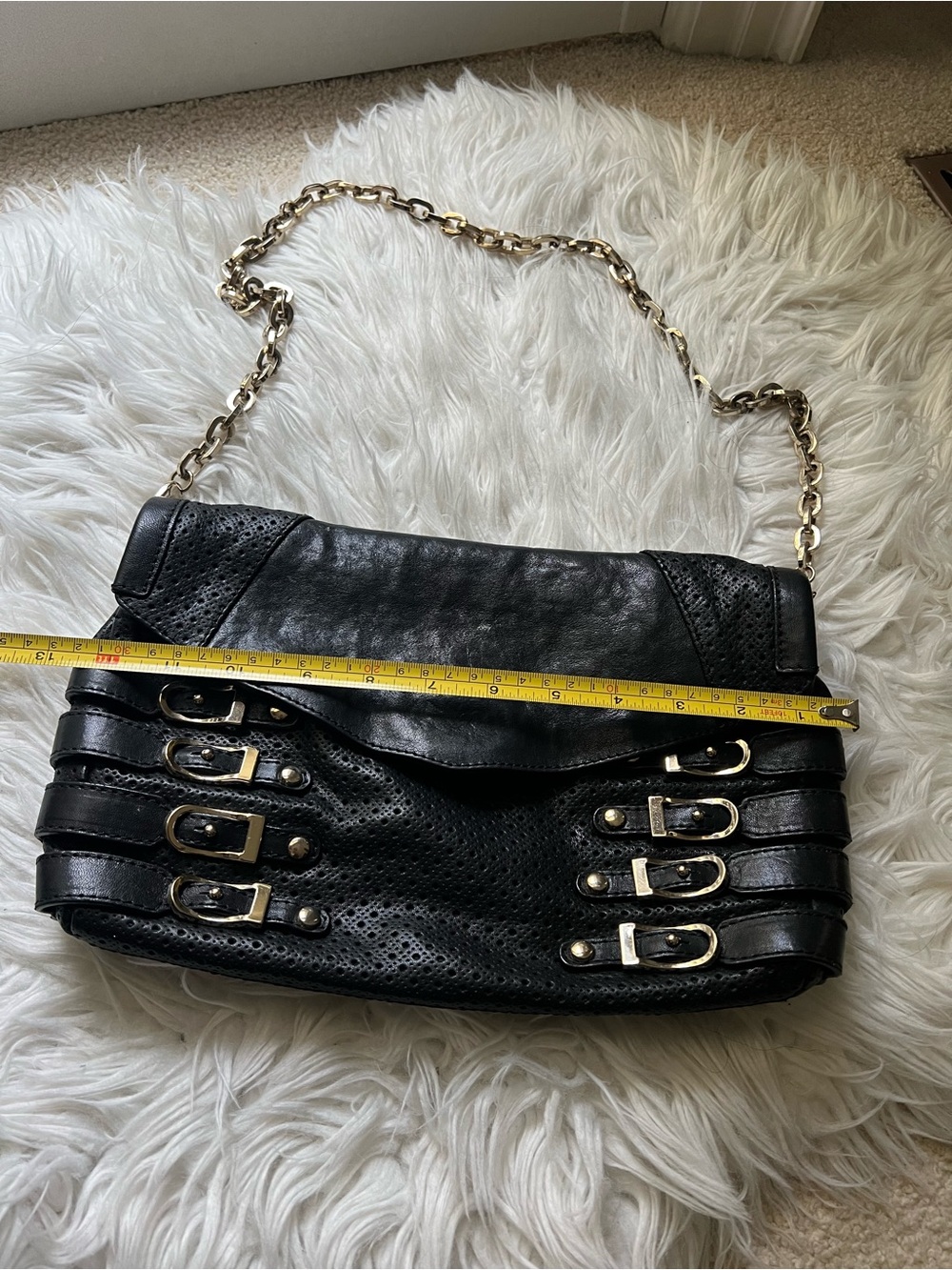 Jimmy Choo Black Leather Shoulder Bag with Gold Chain